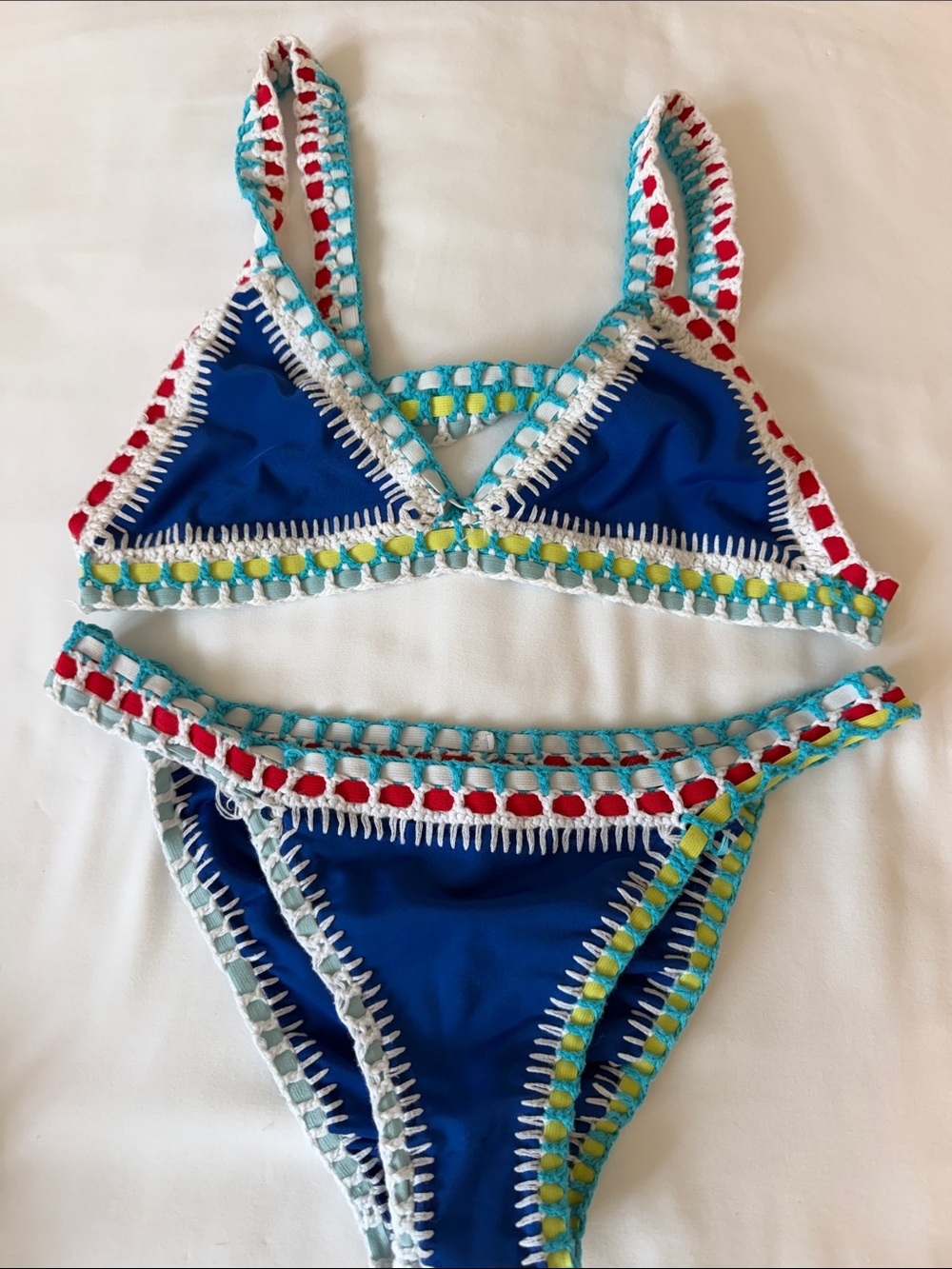 Blue Crochet-Trim Bikini S